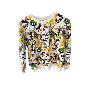 Looney Tunes All Over Print Crew Neck Sweatshirt Juniors Large(11-13)